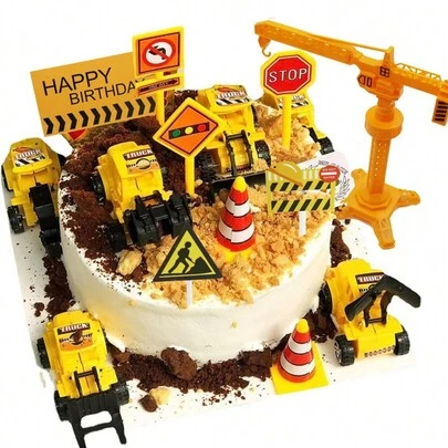 18 PCS Xây dựng Bánh Toppers Xe Bánh Trang Trí Bộ, Máy Xúc Tháp Cần Cẩu Cupcake Topper Giao Thông Và Biển Báo Đường Bộ Trang Trí Tiệc Sinh Nhật Vui Vẻ Phụ Kiện Ưu Đãi, Xe Bánh Sinh Nhật Chủ Đề Trang Trí