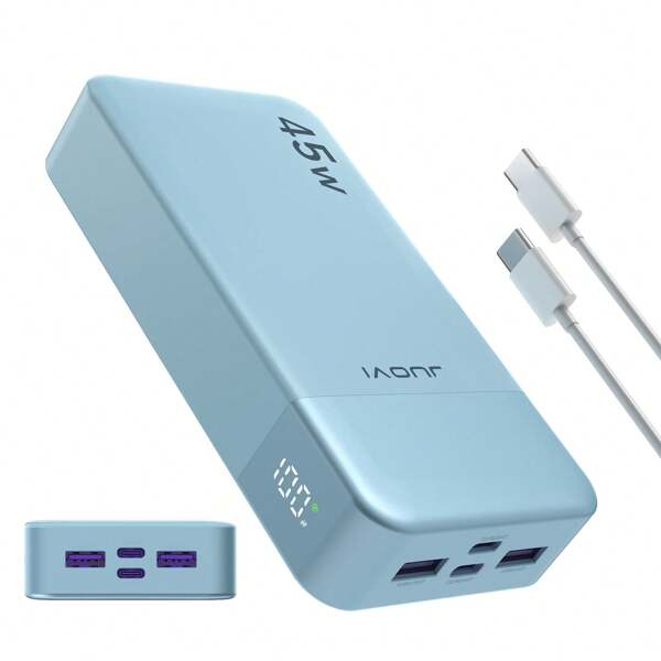 Cargador portátil JUOVI Power Bank, 20000 mAh, 45 W, PD3.0, QC 4.0, batería de carga rápida con pantalla LED, 2 puertos USB-C y 2 puertos USB-A para teléfono, azul y verde