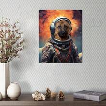 Astronaut Pet Portrait Canvas Print, Personalized Dog And Cat Space Themed Art Poster, Modern Solid Pattern, Animal And Space Pattern, Great For Living Room And Bedroom - Frameless Indoor Portrait Canvas Art Print For Spring & Summer Decor(Wrapped Canvas) - Black and White - View 5