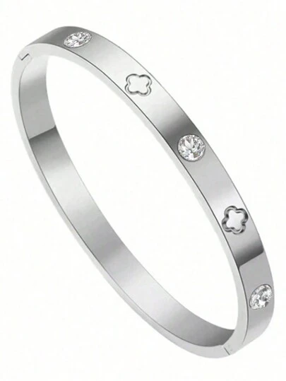 1pc Premium And Simple Cubic Zirconia Flower Women's Bracelet Jewelry Valentines,Mom,Mother,Mother's Day,Gift