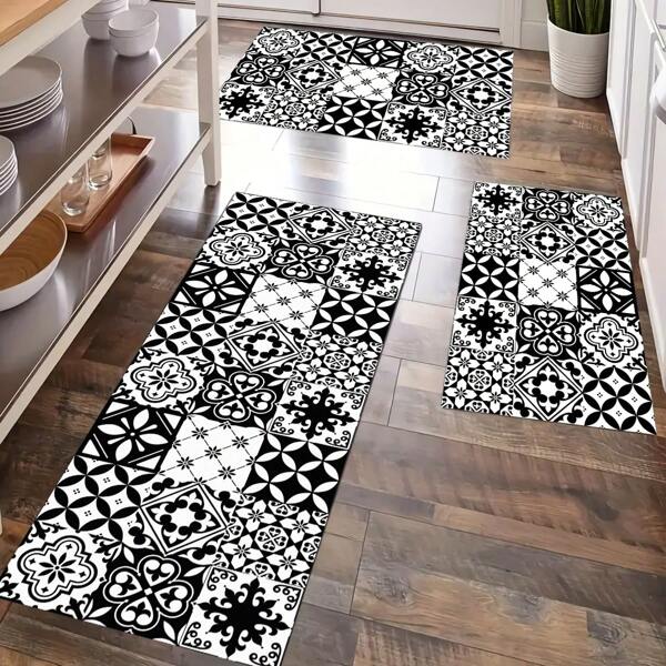 1pc Unique Black&White Checkered Doormat, Made Of Diatomite - Non-Slip, Stain Resistant And Super Absorbent, Suitable For Kitchen And Bathroom, Perfect For Home Decor And Holiday Celebration