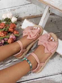 1 Paar Mädchen Sandalen mit doppelter Lage und Schleife, elastischem Riemendesign, weich und bequem, dicke und leichte Sohle, geeignet für 3-14 Jahre, Sommer, Outdoor, Strand, Urlaub, passend zur Größe der Mutter