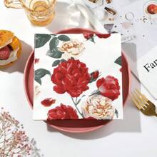 20pcs, 2025 New Soft Absorbent Full Plate Printing 2-Layer Napkins, 13x13 Inches -- Suitable For Wedding Birthday Garden Party Decoration Paper Towels, Used For Restaurant, Kitchen, Coffee Shop Decoration Supplies;