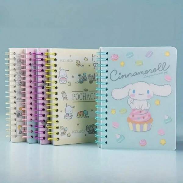 Sanrio Quaderno a spirale con personaggio cartoni animati Kuromi di Sanrio, quaderno a fogli mobili di stile carino per ragazze, diario, planner, forniture scolastiche, back to school
