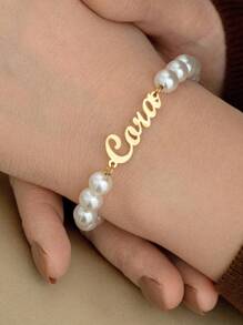 Pulsera con letras y perlas de imitación de moda popular para adolescentes, joyería elegante y dulce para fiestas, regalo de cumpleaños, propuesta a la dama de honor, regalo de agradecimiento a la dama de honor, pulsera personalizada como regalo para niñas pequeñas, pulsera de perlas de imitación como un regalo de cumpleaños sorpresa