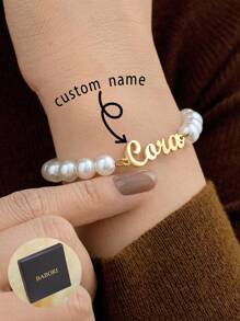 Pulsera con letras y perlas de imitación de moda popular para adolescentes, joyería elegante y dulce para fiestas, regalo de cumpleaños, propuesta a la dama de honor, regalo de agradecimiento a la dama de honor, pulsera personalizada como regalo para niñas pequeñas, pulsera de perlas de imitación como un regalo de cumpleaños sorpresa