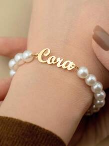 Pulsera con letras y perlas de imitación de moda popular para adolescentes, joyería elegante y dulce para fiestas, regalo de cumpleaños, propuesta a la dama de honor, regalo de agradecimiento a la dama de honor, pulsera personalizada como regalo para niñas pequeñas, pulsera de perlas de imitación como un regalo de cumpleaños sorpresa