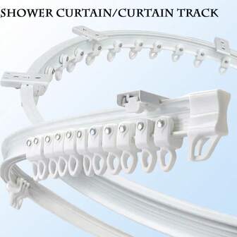 (Upgraded Version) Flexible And Bendable Ceiling Curtain Track 78.74/118.11/157.4/196.85 Inch White Curtain Track Curved Ceiling Curtain Track Installed On Room Dividers Shower Curtain L-Shaped U-Shaped Convex Window RV Curtain Track (Stainless Steel Clip Curtain Accessory)