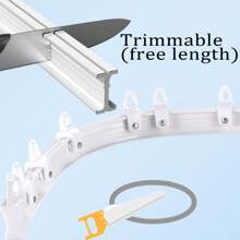 (Upgraded Version) Flexible And Bendable Ceiling Curtain Track 78.74/118.11/157.4/196.85 Inch White Curtain Track Curved Ceiling Curtain Track Installed On Room Dividers Shower Curtain L-Shaped U-Shaped Convex Window RV Curtain Track (Stainless Steel Clip Curtain Accessory)