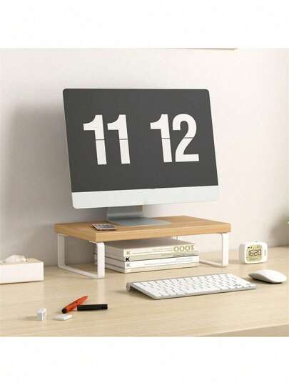 1pc Monitor Stand 19.6/11.8inch Laptop Monitor Stand,Computer/PC,Printer Desktop Stand,Wooden Computer Desk Monitor Stand With Storage,Desktop Booster Stand For Home And Office Use,Laptop Stand. Office Supplies,Organizer Supplies.