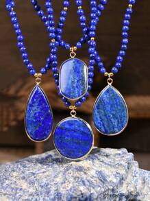 Bohemian Style Lapis Lazuli Pendant Necklace With 4mm Beads Geometric Pendant, Handmade Vintage Women's Jewelry, Perfect Birthday Or Holiday Gift - Multicolor - View 8