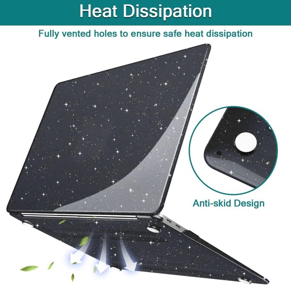 Sparkly Black Case Compatible With MacBook Air 13 Inch 2024-2022 Release M3 M2 A3113 A2681, Glitter Hard Shell&Keyboard Skin Cover&Screen Protector For Air 13.6 Inch Case