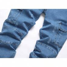 JUNBAOSS Men's Slim Fit Stretch Jeans Ripped Skinny Jeans For Men, Fashion Straight Leg Comfort Flex Waist Cargo Denim Pants - 藍色 5861-1 - 查看 4
