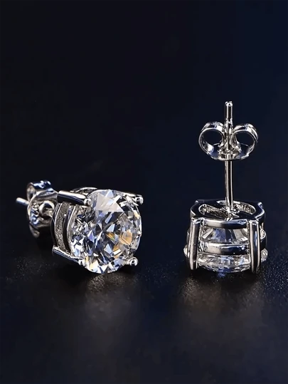 1 对男士经典百搭圆形方晶锆石耳钉，多种尺寸可选