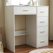 Bedroom Dressing Table W/ 5 Drawers Mirror Makeup Desk  Vanity - White - View 4