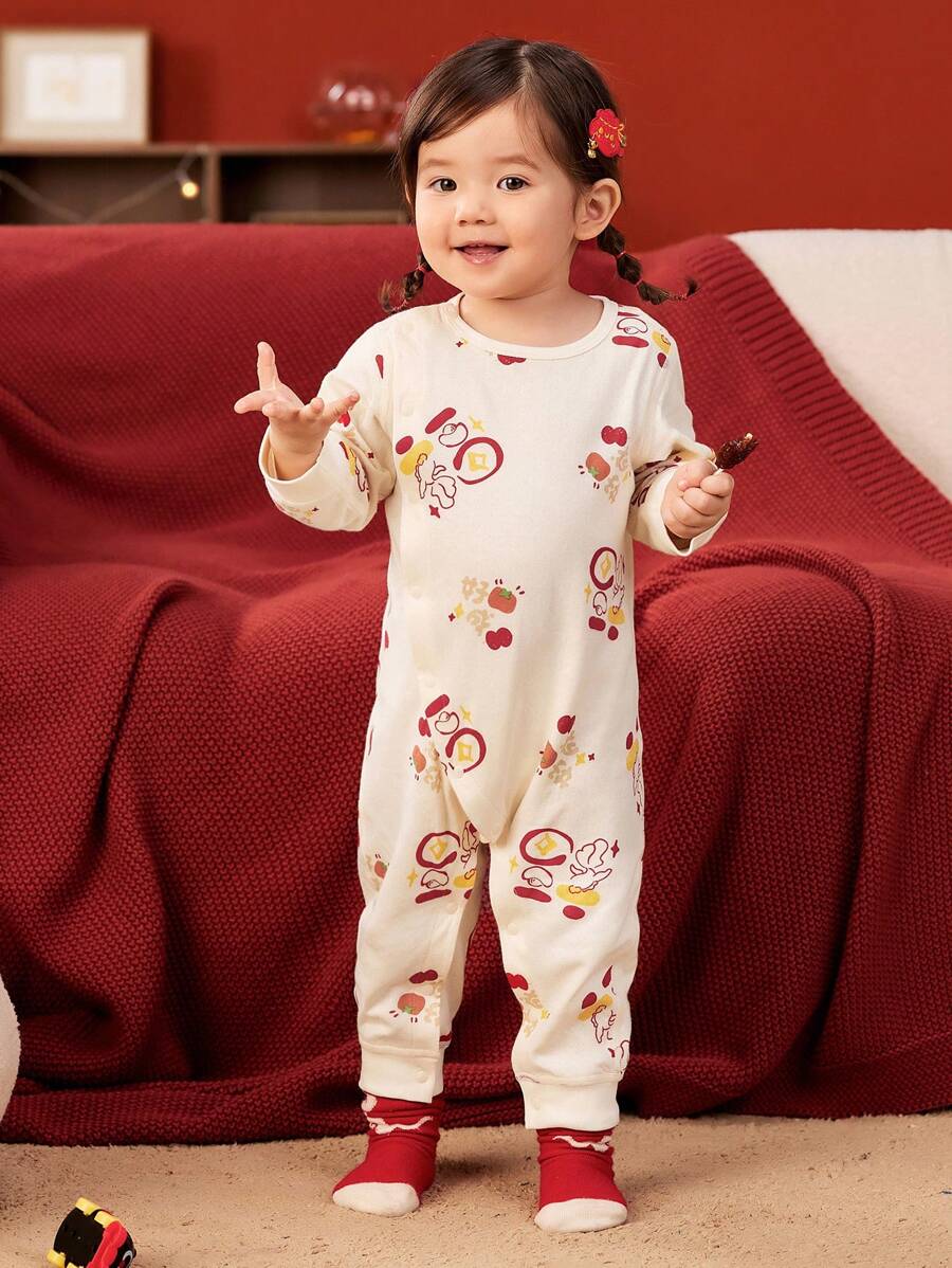 mini bala Jumpsuit Bayi Perempuan, Pakaian Dalam Bayi Perempuan Bernapas untuk Tahun Baru - putih merah - View 1