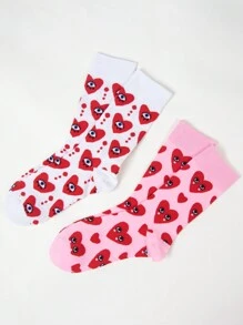 2/3 pares de calcetines de marinero para mujer, con diseño de jacquard de ojo guiñando y corazón en estilo grunge, versátiles para uso en el hogar, trayecto, todo el año, al aire libre, fiestas, Y2K, gótico, vuelta al colegio, suaves y transpirables, un regalo bonito para San Valentín o los padres