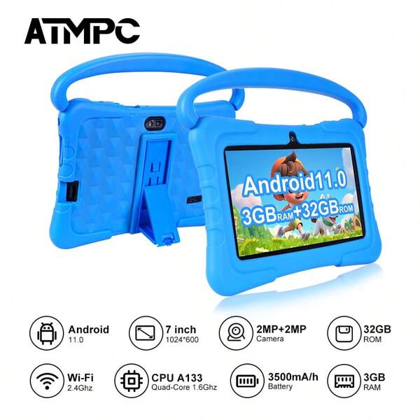 ATMPC Tablet PC per bambini con iWawa, Android 11 Tablet da 7 pollici 3 GB RAM + 32 GB ROM 2,4 GHz WiFi, Tablet didattico per bambini, Regali di Capodanno