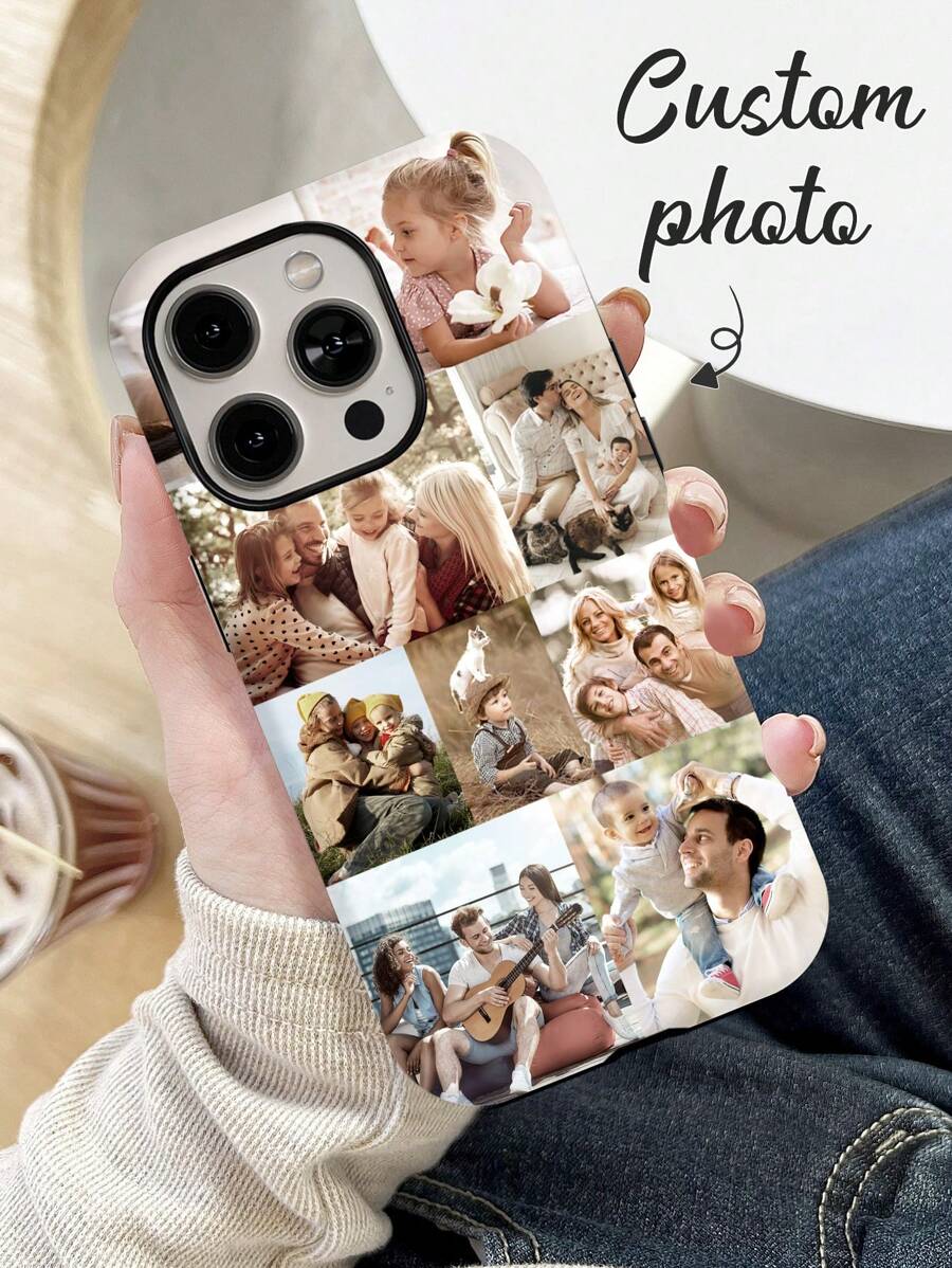 Funda personalizada para teléfono con un solo clic - Personaliza 9 fotos conmemorativas, funda de teléfono personal con fotos de familia y amigos, funda protectora para teléfono con fotos compatible con iPhone 11/12/13/14/15/16 Pro Max - Multicolor - Ver 1
