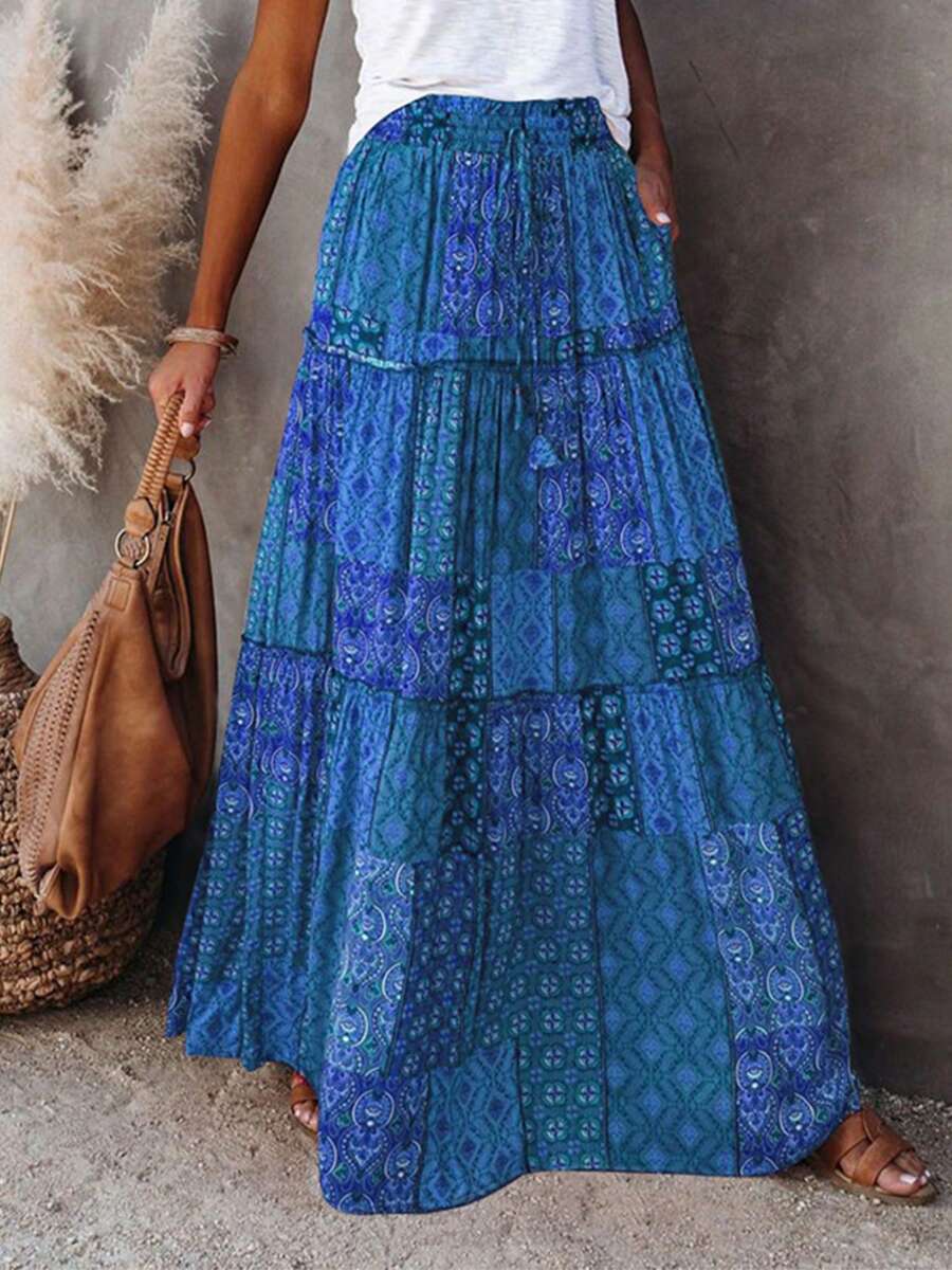 High Waist Elastic Pocket A-line Skirt