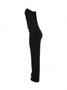 Mono elegante de unicolor negro sin mangas para mujer, nuevo para graduación, cena