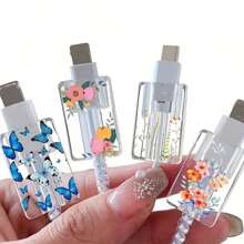 心形/蝴蝶結/水果豹紋蘋果數據線保護套，適用於蘋果 18-20W 充電器，小頭保護蓋防止斷裂 - 019花款-無線-無紮帶 - 查看 7