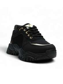 Heavy Metal Style Breathable Patchwork Casual Running Thick Sole Sneakers - Black - View 2