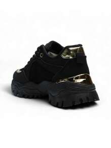 Heavy Metal Style Breathable Patchwork Casual Running Thick Sole Sneakers - Black - View 4