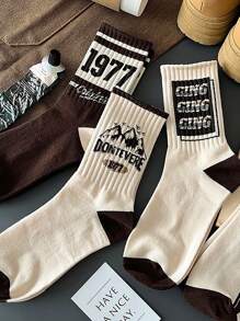 8 paires de chaussettes d'équipage pour hommes noires et blanches, avec lettres et rayures. Tendance, polyvalentes, douces et confortables, anti-humidité - Blanc - Voir 2