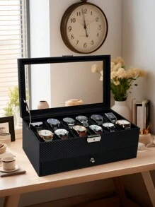 GUKA Watch Box 12 Slot Watch Display Organizer Leather Jewelry Case Drawer Glass Birthday For Men Women,  Husband Dad Back To School Dormitory Storage