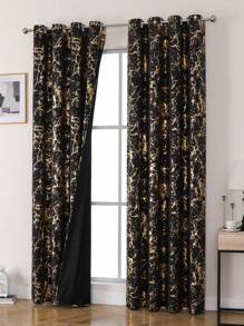 1pc/Set High Precision Gold-Plated Curtain With Baroque Pattern, Suitable For Living Room/Bedroom/Balcony/Hotel/Office/Bar/Outdoor Queue, Top Grommet Style Curtain, Easy Installation - Black Gold - View 6