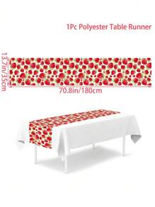 1pc Cute Strawberry Tablecloth, 70.8x13.7inch Polyester Material Happy Birthday Party Table Runner, Birthday Decoration, Fruit Strawberry Theme Dinner Party Table Decor - Multicolor - View 9