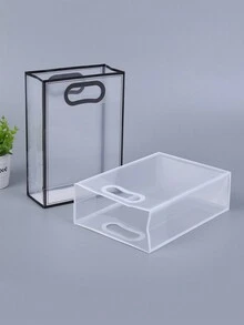 1pc Transparent Gift Bag, Minimalist Hollow Handle Design PVC Gift Packaging Bag, Suitable For Parties And Other Occasions - Multicolor - View 4