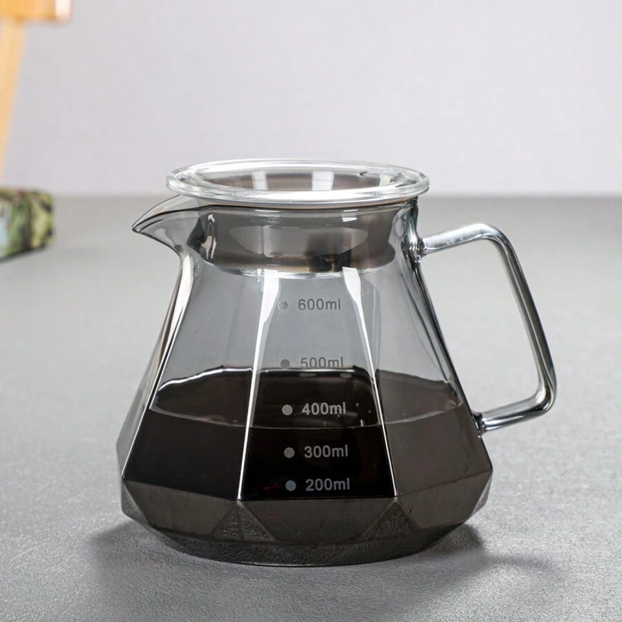 1 Bộ ấm pha cà phê thủy tinh trong suốt có quai chia độ, dung tích 400ml/14oz và 600ml/20oz, quai cầm, đồ dùng nhà bếp gia dụng, ấm pha trà và cà phê, bình thủy tinh, ấm pha cà phê thủy tinh chịu nhiệt có nắp, thiết kế đá quý màu đen trong suốt, thích hợp cho máy pha cà phê nhỏ giọt, ấm pha cà phê dùng chung cho gia đình, thích hợp sử dụng tại nhà và nhà hàng khi trở lại trường
