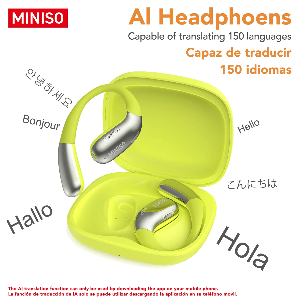 Miniso X28 OWS Open-Ear Wireless Translator Earphones, Support 148 Languages Real-Time Wireless Translation, Hi-Fi Sound Quality, Sports Earphones, IPX5 Waterproof, With Microphone - Green - View 1
