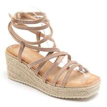 Cross-Strap Rope Sole Wedge Sandals - Summer Style - Khaki - View 2