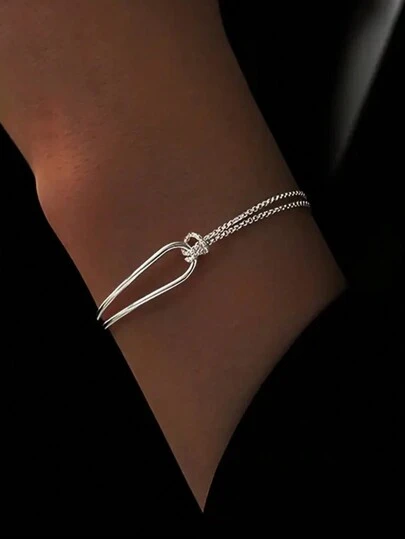  925 纯银优雅双层几何手链 - 防过敏、百搭的女士配饰 - 适合日常佩戴或送礼