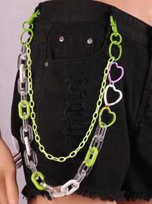 Cute Pants S Chain Layered Keychain Punk Colored Pendant Heart Pocket Pants Chain Hip Hop Rock Wallet Chain Men's And Women's Body Jewelry, Summer, School Fall, Autumn, Halloween - Multicolor - View 3