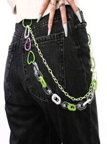 Cute Pants S Chain Layered Keychain Punk Colored Pendant Heart Pocket Pants Chain Hip Hop Rock Wallet Chain Men's And Women's Body Jewelry, Summer, School Fall, Autumn, Halloween - Multicolor - View 1
