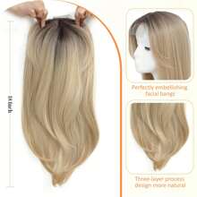 Megito Hair Topper 18 Inch Hair Toppers For Women With Thinning Hair Long Layered 6.5"X6.5" Synthetic Toppers Hair Pieces For Women Fiber Wiglets Ladies(3 Tone Blonde) - Ombre Blonde with Dark Root - 查看 4
