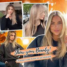 Megito Hair Topper 18 Inch Hair Toppers For Women With Thinning Hair Long Layered 6.5"X6.5" Synthetic Toppers Hair Pieces For Women Fiber Wiglets Ladies(3 Tone Blonde) - Ombre Blonde with Dark Root - 查看 7