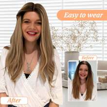 Megito Hair Topper 18 Inch Hair Toppers For Women With Thinning Hair Long Layered 6.5"X6.5" Synthetic Toppers Hair Pieces For Women Fiber Wiglets Ladies(3 Tone Blonde) - Ombre Blonde with Dark Root - 查看 6