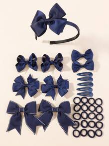 bilicaca 34pcs Girls Hair Accessories Set, Side Clip & Headband Hair Decor, Campus Style - Navy Blue - View 1