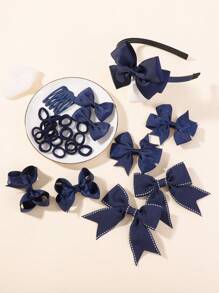 bilicaca 34pcs Girls Hair Accessories Set, Side Clip & Headband Hair Decor, Campus Style - Navy Blue - View 3