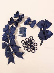 bilicaca 34pcs Girls Hair Accessories Set, Side Clip & Headband Hair Decor, Campus Style - Navy Blue - View 2