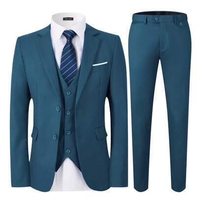 Men's Suits Slim Fit,3 Piece Suit For Men,2 Button Blazer Jacket Vest Pants With Tie,Men Tuxedo Suit Set
