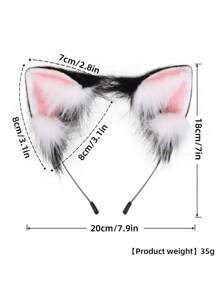 A Cat Headband Plush Cat Ears Cos Fox Ears Headband Hand Imitation Animal Ears Hair Accessories Hair Clip Lolita Accessories Party Stage Dress Up Headwear - 黑白粉紅色 - 查看 2