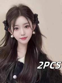 2 件蝴蝶结公主发夹，小尺寸，适合年轻女性，日常佩戴和派对发夹爪夹发夹发夹发夹接发夹，黑色发饰秋冬度假装女士 - 黑色 - 查看 3