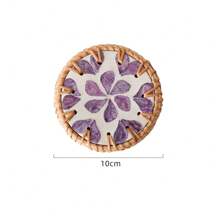 1 pieza Posavasos redondo de 10cm de estilo bohemio con esterilla de ratán y concha colorida para taza, para mesa de té