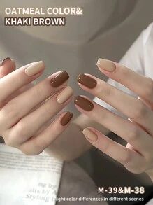 2件套燕麦色和卡其棕色15毫升凝胶指甲油套装，秋季闪亮效果，半永久亮片指甲油套装，可卸UV指甲油，美甲美甲设计 - 彩色 - 查看 5